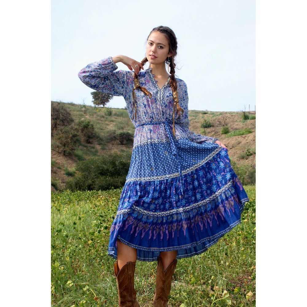 Blue Patterned Midi Dress